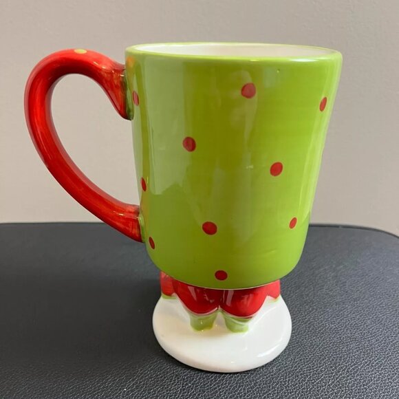 Christmas Elf Feet Coffee Cup Green And Red Ceramic Mug - Picture 4 of 7